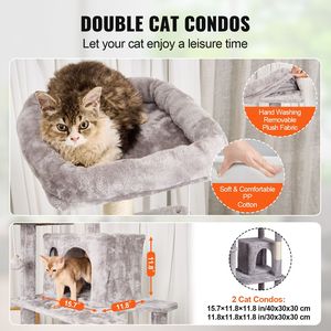 68.5\" Indoor <b>Cat</b> <b>Tree</b> with 2 Condos Sisal <b>Scratching</b> Post Hammock Top Perch Jumping Platforms for <b>Cats</b> Large <b>Cat</b> Tower - Product Image 2