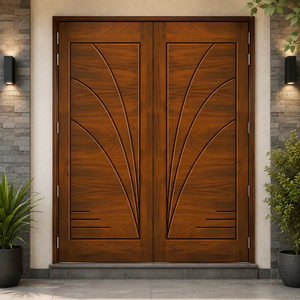 Portes d'entrée doubles en bois massif modernes avec design Art Déco pour usage extérieur GA-39L - Product Image 6