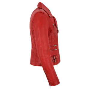 Chaqueta de Motociclista Personalizada para Mujer, de Piel de Cordero Genuina, Corte Ajustado, Estilo Casual, con Cierre Asimétrico, OEM, ODM, Venta al Por Mayor - Product Image 2
