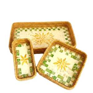 Nouvel Arrivage Plateau de Service Rectangulaire en Rotin et Nacre de Designer, Écologique, Compatible Lave-Vaisselle, Durable, Poli, Moderne, pour Fêtes - Product Image 6
