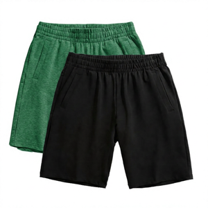 Shorts Bermuda décontractés pour hommes, couleur unie, taille élastique, en coton respirant avec poches, noir et gris - Product Image 2