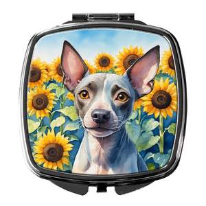 Espejo de maquillaje de mano plegable compacto con girasoles American Hairless Terrier para mujer, espejo de bolsillo decorativo de viaje, Ideas de regalo - Product Image 1