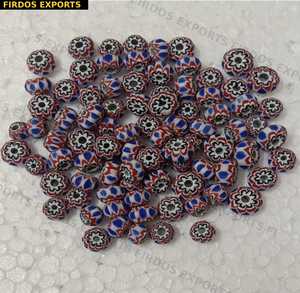 Cuentas de Vidrio Pequeñas al por Mayor, Diseño Chevron, Patrón de Estrella en Negro, Azul y Amarillo, Roseta Africana Kalinga, Caja a Granel - Product Image 2