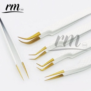Pinzas de Lujo con Recubrimiento de Polvo Blanco y Punta de Plasma Dorada para Extensión de Pestañas, Pinzas de Acero Inoxidable con Punta Fina para Volumen de Fibra, Personalizables y de Marca Privada - Product Image 4