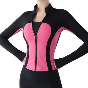 Veste de yoga respirante à haute élasticité, contrastée verte, pour femme, à manches longues, vêtements de sport athlétiques, fermeture éclair intégrale, coupe ajustée, haut de sport pour la salle de sport - Product Image 5