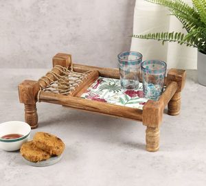 Bandeja de Servir Charpai de Madera Hecha a Mano Ecológica - Diseño Clásico Indio para Fiestas - Product Image 3