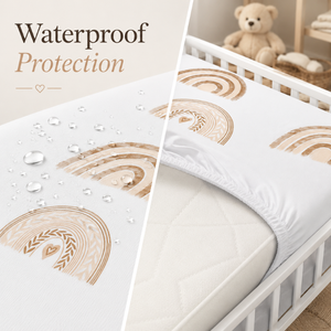 Sábana Premium para Cuna de Bebé |   Protector de Colchón Impermeable Ajustable con Diseño de Arcoíris Boho, Decoración para Cuarto de Bebé - Product Image 3