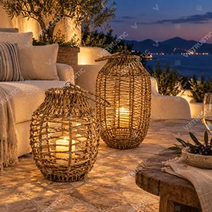 Modern Organic Oval Jar Seagrass Lantern Candle Holder Hanging <b>Rope</b> Lanterns Garden Glass Candle Holder <b>Light</b> Interior Decor - Product Image 4