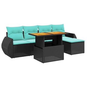 Juego de sofás de patio de ratán sintético negro de 6 piezas con cojines, sofás de jardín - Product Image 2