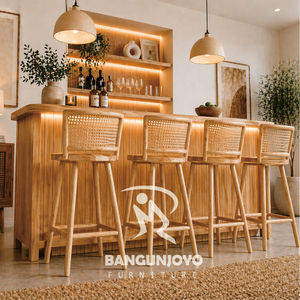 Rattan Bar Chairs Wood Frame Modern Scandinavian Design Home Bar Furniture Steady Commercial Use - Product Image 4