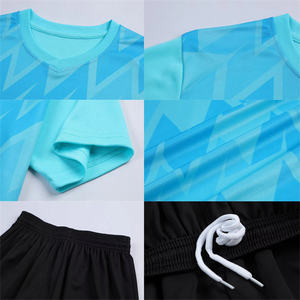 Ensemble maillot et short de football personnalisé par sublimation, bleu, respirant, en polyester, pour hommes adultes, tenue d'équipe - Product Image 6