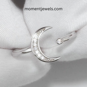 Anillo Abierto Luna Plateada con Piedra Transparente, Joyería de Dedo en Forma de Media Luna para Mujer, Regalo para Fiesta - Product Image 3