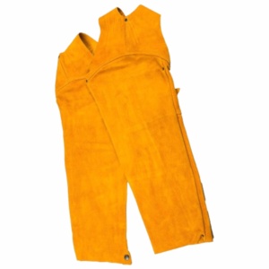 Combinaison sans manches en cuir de vachette fendu et daim orange, pantalon large, avec manches de protection anti-coupure et protège-bras - Product Image 1