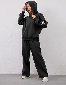 Conjuntos de Sudadera de 2 Piezas de Alta Calidad para Mujer, Sudaderas con Estampado de Lazo, Sudadera con Capucha Gráfica Oversize y Pantalones Deportivos de Pierna Ancha, Atuendos de Otoño - Product Image 5
