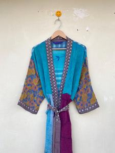 Resort Wear Crape Silk Kimono Robe Bohème Soie Sari Robe Party Wear Beach Wear - Product Image 4