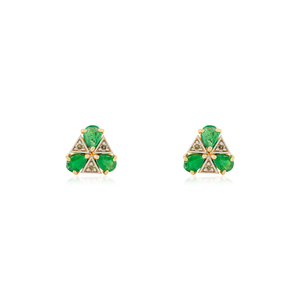 Explora la Colección Artesanal de Aretes Triangulares de Oro Amarillo Sólido de 14K con Esmeraldas Naturales y Diamantes, Joyería Minimalista - Product Image 1