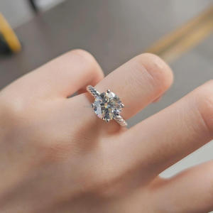 Round Cut Moissanite Solitaire <b>Ring</b> VVS <b>925</b> Sterling <b>Silver</b> Twisted Band Engagement Wedding Jewelry For Women - Product Image 1