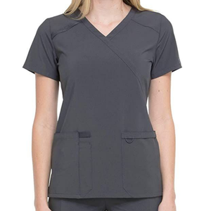 Hauts de travail médicaux pour femmes FMF à col mandarin en tissu tissé - Coupe ample extensible et douce avec 3 poches - Product Image 4