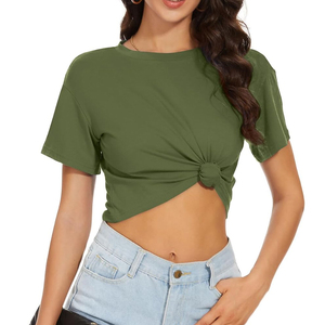 Service OEM ODM – Nouveaux hauts courts élégants pour femmes, vêtements de fitness, streetwear uni, t-shirts courts pour femmes - Product Image 3