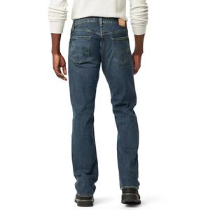 Jean en denim stretch coupe droite décontractée pour homme, taille haute, tissu enduit, délavage moyen, couleur unie, respirant, design tissé - Product Image 2