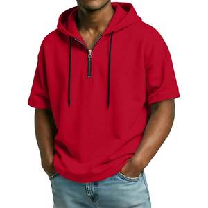 Sudadera con Capucha de Manga Corta para Hombre, Estilo Retro, 100% Algodón, 280g, con Cierre de Cremallera 1/4, Talla Grande, Diseño Personalizado, Fabricación OEM, Venta al Por Mayor - Product Image 4
