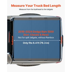 Copertura Rigida Tri-Fold per Cassone Pick-up Compatibile con Dodge Ram 1500 2019-2024 (incluso Classic New) Larghezza Cassone 6.4 ft (76.3 Pollici) - Product Image 2