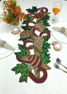 Handmade Embroidered Fabric <b>Table</b> <b>Runner</b> Customized <b>Green</b> Leaf Design Luxury Eco-Friendly Durable Lightweight 5mm Thickness Mat - Product Image 6
