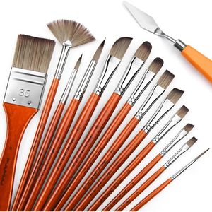 Set Professionale di 14 Pennelli per Pittura Acrilica con Setole Sintetiche e Spatola Extra, Pennelli Piatti, a Lingua di Gatto e a Ventaglio - Product Image 2