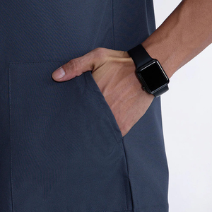 Unisex Dark Blue Canvas Scrub Set Cotton Polyester Hospital Uniform Pants with <b>ID</b> <b>Holder</b> and Stethoscope Hook Seamless Fusing - Product Image 5