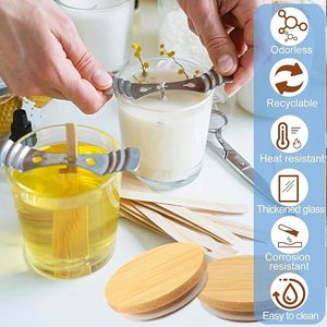 CONNOO Lot de 8 pots à bougies en verre transparent avec couvercles en bambou pour la fabrication de bougies DIY, élégants supports et lanternes en verre - Product Image 3