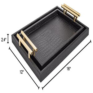<b>Black</b> Crocodile Leather with Gold Polished Metal Handles - Product Image 1