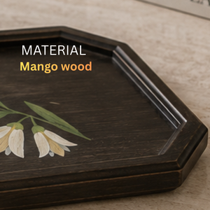 Plateau de service décoratif en bois de manguier de qualité supérieure avec finition polie |   Plateau en bois fait main pour les collations, le thé, le café, la maison et l'hôtel - Product Image 2