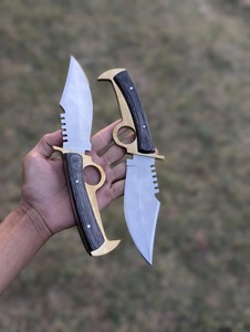 Couteau de chasse à lame fixe avec manche en bois, lame à pointe tombante, bord dentelé, acier inoxydable, étui en cuir, OEM, lot de 2 - Product Image 2