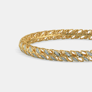Brazalete de Oro con Diseño de Hojas y Diamantes en Forma de Ola - Product Image 2