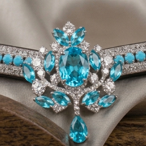 Elegante Tiara de Lujo Azul Turquesa con Cristales, Corona de Zafiro en Forma de V, Diadema para Caballo, Brida de Doma Acolchada de Cuero Hecha a Mano Personalizada - Product Image 2