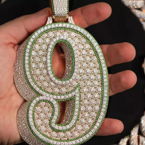 จี้เงินแท้ 925 ประดับเพชรโมอิสซาไนต์เต็มตัว หมายเลข 9 เครื่องประดับฮิปฮอป จี้ชื่อโมอิสซาไนต์สั่งทำสำหรับผู้ชาย - Product Image 5