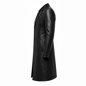 Abrigo Largo de Cuero Genuino Negro para Hombre, Chaqueta Clásica de Cuero con Botones, Prenda Exterior Premium para Invierno, Fabricación OEM ODM - Product Image 3