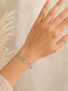Trendy ELVORA GEMS Stainless Steel <b>Silver</b> Plated Classic <b>Charm</b> <b>Bracelet</b> Heart Shape Diamond Bezel Setting Unisex Gift Fashion - Product Image 1