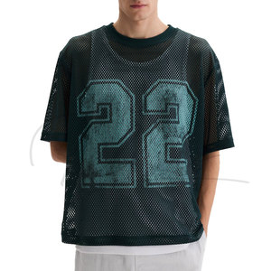 Camiseta de malla personalizada para hombre, estilo urbano, cuello redondo, color liso, de secado rápido, transpirable, 100% poliéster, corte holgado, TELLUS APPAREL - Product Image 1