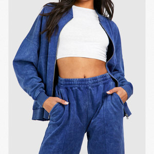 OEM ODM Women’s Streetwear Two Piece Acid Wash <b>Zip</b> <b>Up</b> Tracksuit Set Loose Fit Breathable Quick Dry Heavyweight Winter Tracksuits - Product Image 3