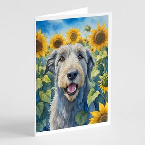 Whimsical Irish Wolfhound in Sunflowers A7 <b>Greeting</b> <b>Card</b> Pack 8 Blank <b>Note</b> <b>Cards</b> with Envelopes 5x7 Size - Product Image 1