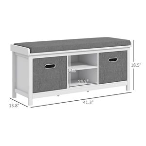 Panca da ingresso bianca con seduta imbottita, 2 cassetti e ripiano regolabile - Product Image 3