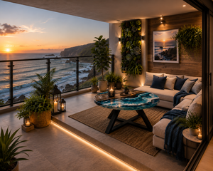 Mesa de Centro con Diseño de Olas de Playa, Mesa de Resina con Temática Oceánica, Mueble de Salón de Estilo Costero, Mesa Redonda de Resina Epoxi, Mueble de Lujo para Balcón - Product Image 2