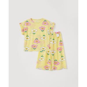 Pijama Floral Estilo Coreano OZKIZ para Niñas de 2 a 6 Años, 100% Algodón, Transpirable, Moda Infantil de Verano, Venta al Por Mayor - Product Image 1