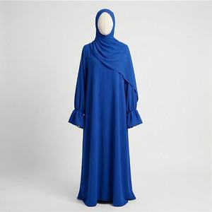 Abaya musulmane décontractée et modeste, ornée de perles, broderies et pompons, couleur unie personnalisable, design simple, en mousseline légère - Product Image 1