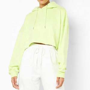 Sweat-shirt à capuche court vert clair pour femme, décontracté, à manches longues, avec cordon de serrage - Product Image 3