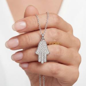 Stylish Luxury Hamsa Hand Diamond Pendant Necklace Women 925 Sterling Silver <b>Jewelry</b> Daily Wear Wedding Engagement Party Gifting - Product Image 1