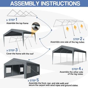 Tettoia per Auto 10X20FT Grigia, Copertura per Garage - Product Image 3