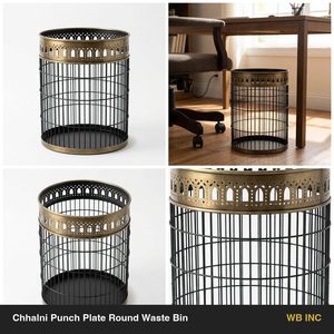 Handmade 26 cm Black Antique Brass Galvanised Iron Wire Basket Pierced Arch Collar Chhalni Punch Plate Elegant Waste Bin H - Product Image 5