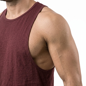 Cotton Bamboo Fiber Men's Tank <b>Tops</b> Men's Solid <b>Maroon</b> Cotton Tank <b>Top</b> O-Neck Casual Breathable Knitted Workout Wear - Product Image 6